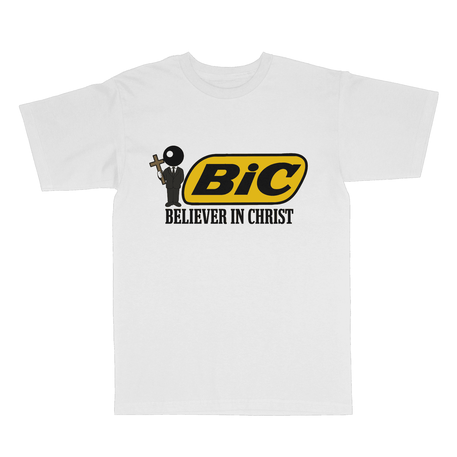 Believer In Christ T-Shirt in white, front view, BIC graphic on chest